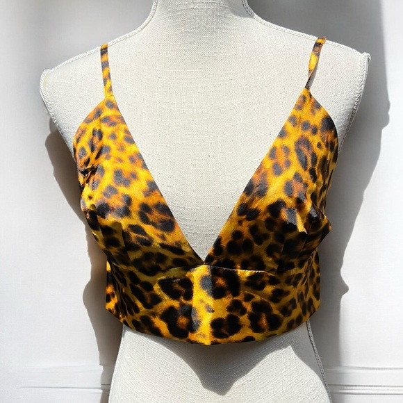 🌻NEW w/tags Sandro Cannes Leopard Cropped Bralette Top | FR Size 4 / US Size 10 - Picture 2 of 15